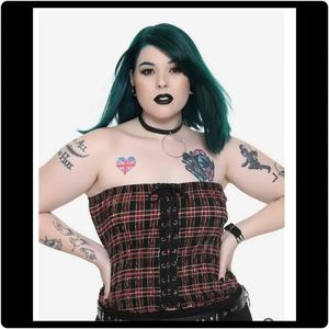 Plaid Smocked Lace-Front Bustier/Tube Top